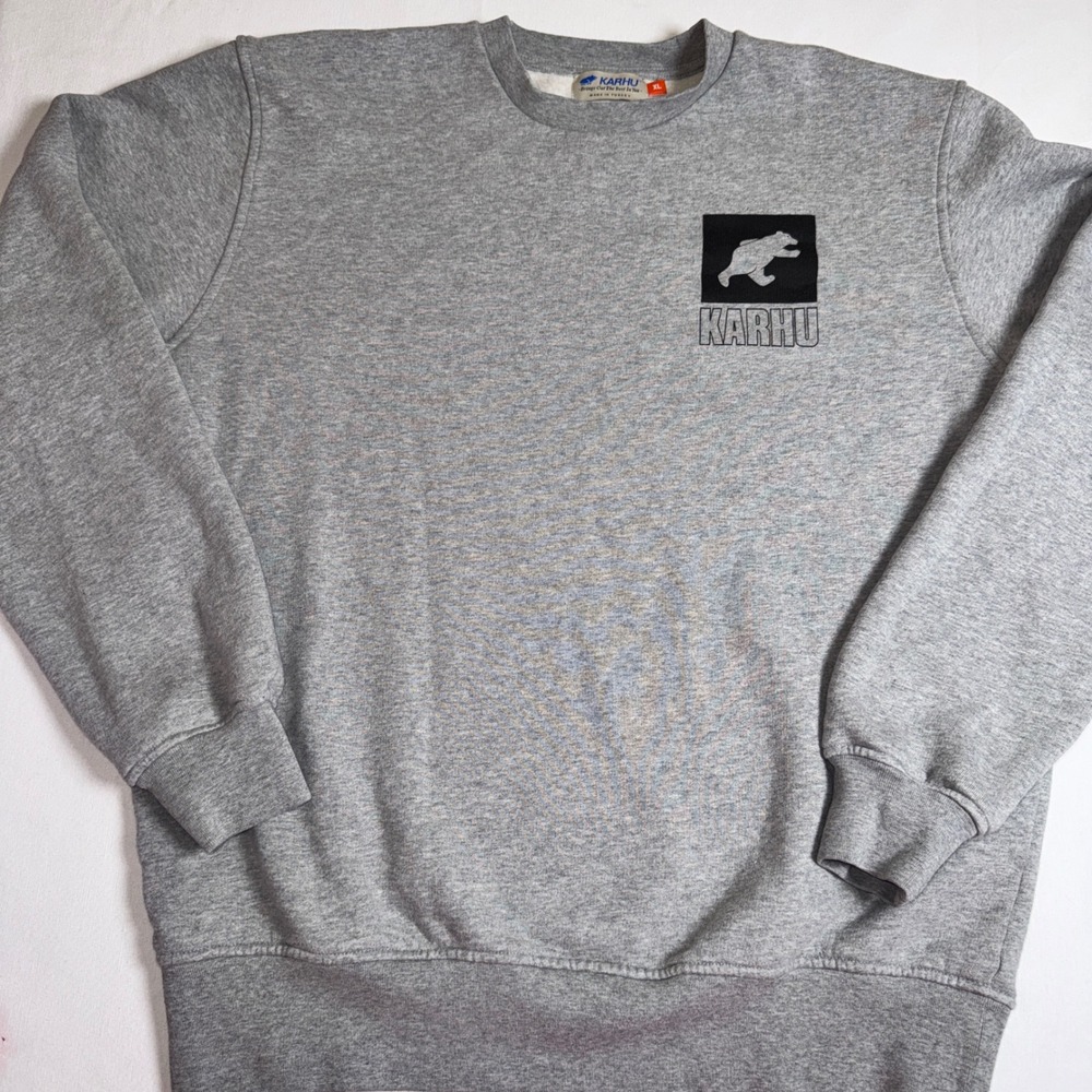 Karhu Mens Crewneck Sweatshirt Gray Graphic Bear Logo Cotton Fleece XL Turkey